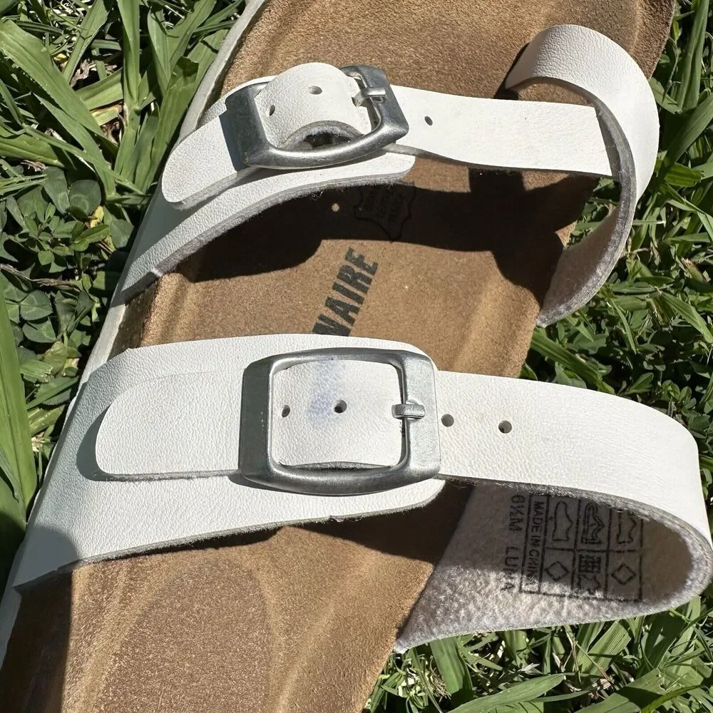 Cushionaire Luna Sandals Womens Size 6.5 Cork‎ footbed with Comfort White